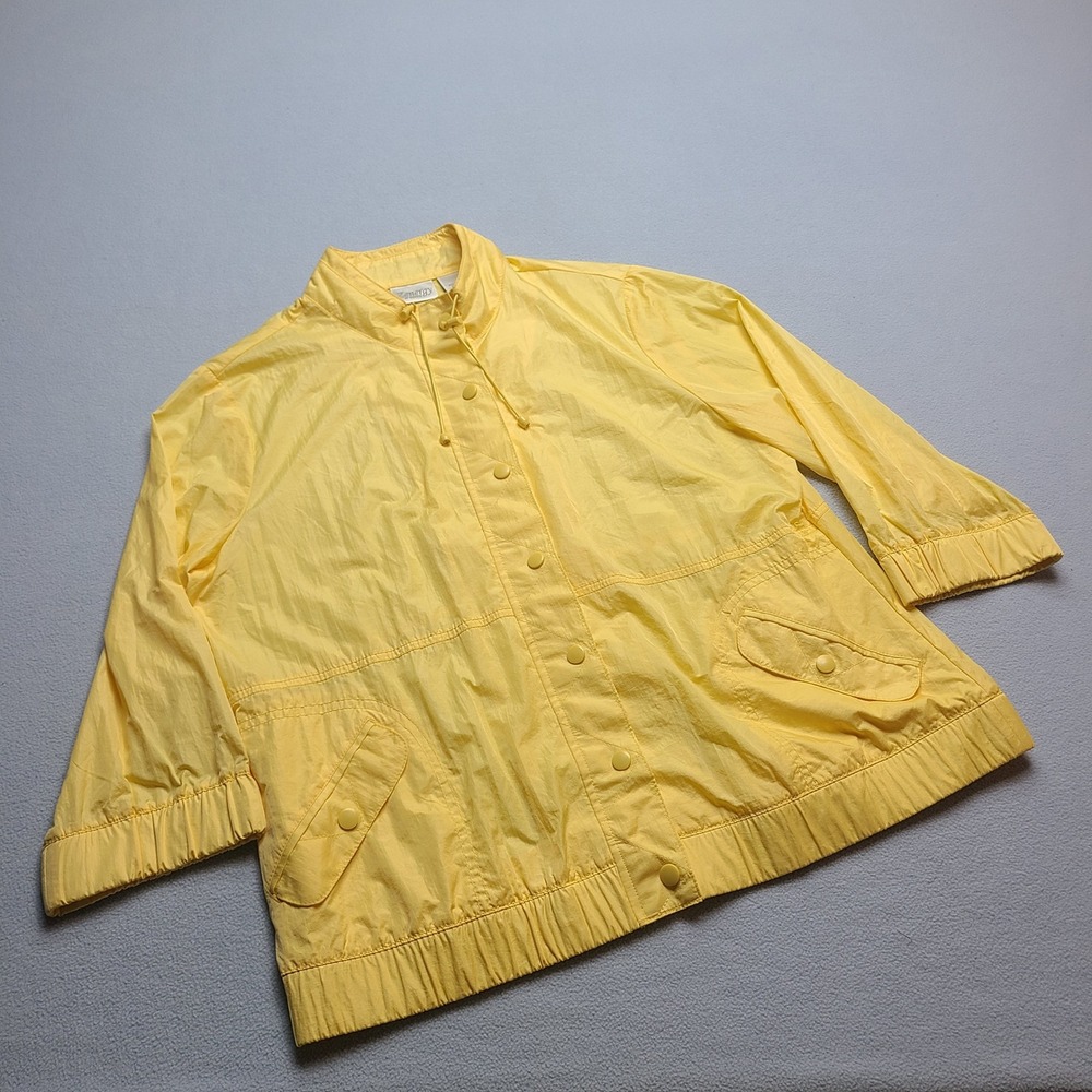 Zenergy by Chico's Windbreaker Jacket Womens 2 Yellow Excellent Snap Front 3/4 - Picture 2 of 7